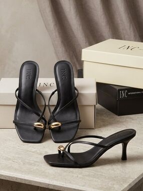 INC International Concepts Black Strappy Heeled Sandals with Gold Accent